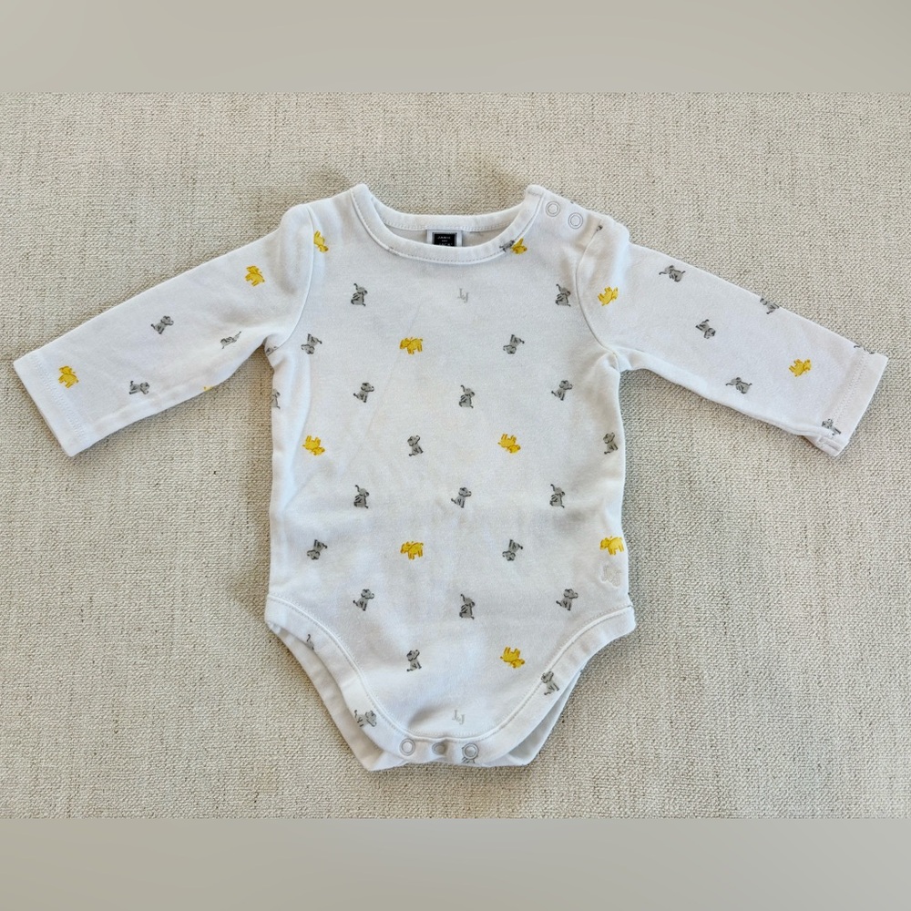 Janie and Jack White Bodysuit with Elephants Sz 0-3 Months